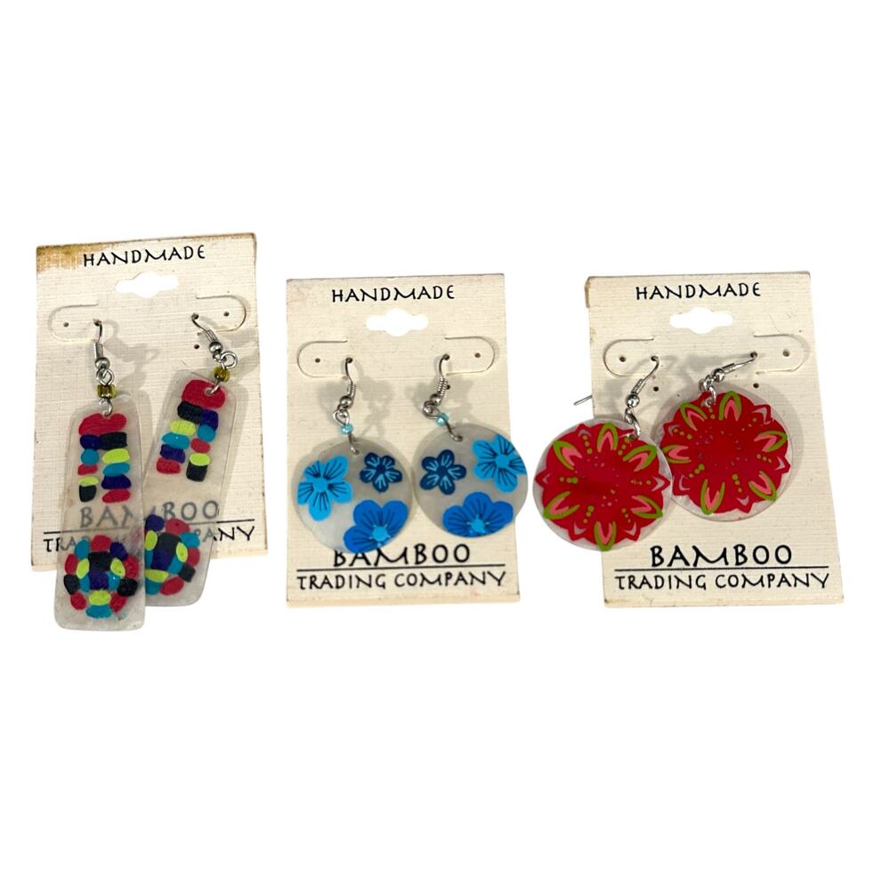 Handmade Bamboo Trading Company Lot of 3 Pairs of Hook Earrings Boho Festival